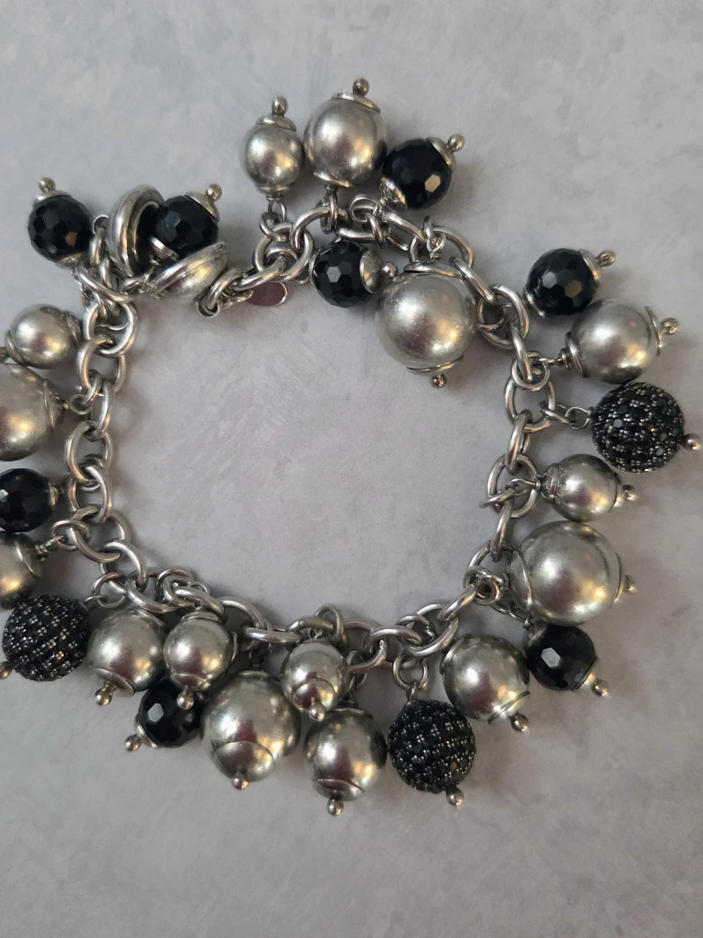 Milor Italy 925 Sterling Silver Black Beaded Charm Bracelet 8